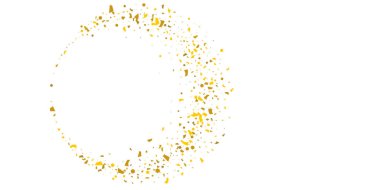 Beyaz arka planda altın parıltılı konfeti.