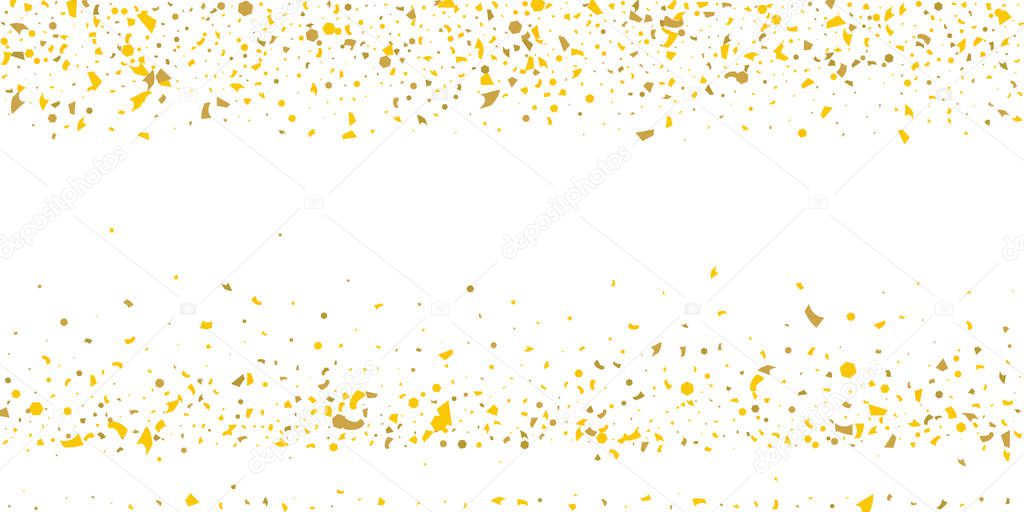 Golden glitter confetti on a white background.Gold banner. Decorative element. Luxury background for your design, logo, web, card, exclusive, certificate, gift, luxury, privilege,  store, present.