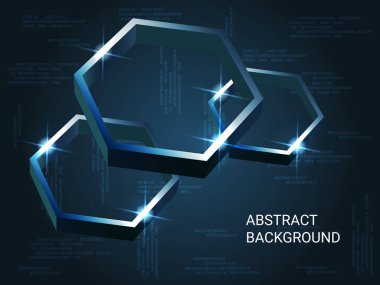Arkaplanda geometrik çokgenler parıldıyor.
