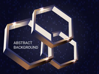 Metal çokgenler arka planda parıldıyor.