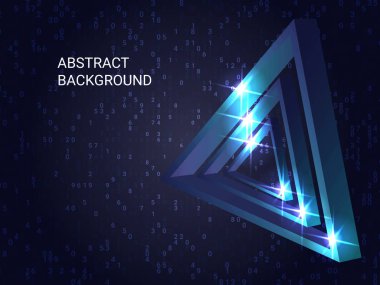 Geometrik üçgenler arka planda parıldıyor.