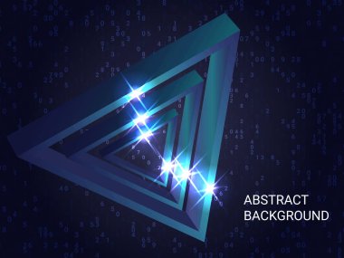 Geometrik üçgenler arka planda parıldıyor.