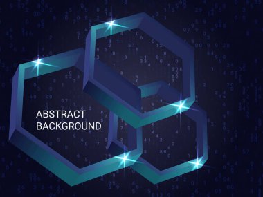 Arkaplanda geometrik çokgenler parıldıyor.