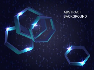 Arkaplanda geometrik çokgenler parıldıyor.