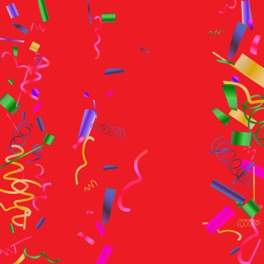 Renkli konfeti kırmızı bir arka plan üzerinde renkli. 