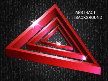 Geometrik üçgenler arka planda parıldıyor.