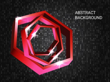 Arkaplanda geometrik çokgenler parıldıyor.