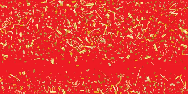 Goldenes Glitzerkonfetti auf rotem Hintergrund. — Stockvektor