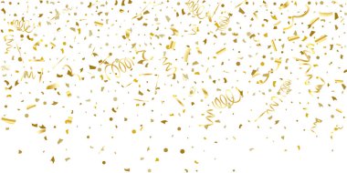 Beyaz arka planda altın parıltılı konfeti.