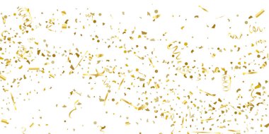 Beyaz arka planda altın parıltılı konfeti.