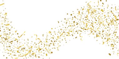 Beyaz arka planda altın parıltılı konfeti.