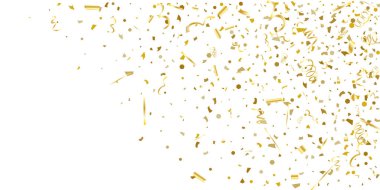 Beyaz arka planda altın parıltılı konfeti.