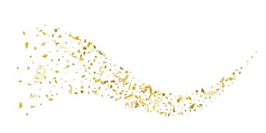 Beyaz arka planda altın parıltılı konfeti.