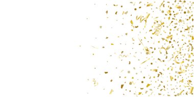 Beyaz arka planda altın parıltılı konfeti.