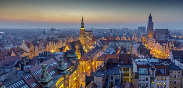 Panoramic View City Center Witches Bridge Вечерний Вид Вроцлавскую Рыночную — стоковое фото