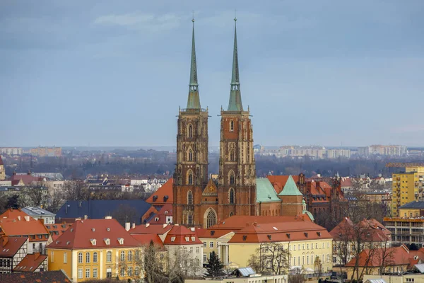 Johannes Doper Kathedraal Ostrow Tumski Wroclaw Het Stadsgezicht Twin Torens — Stockfoto