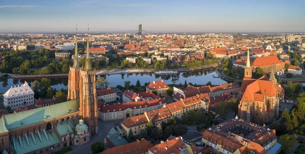 Ochtendzicht Het Ontwaken Van Ostrow Tumski Wroclaw Prachtig Panorama Van — Stockfoto