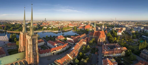 A bird\'s eye view of Ostrow Tumski, the river and the southern part of the city - Wroclaw, Poland