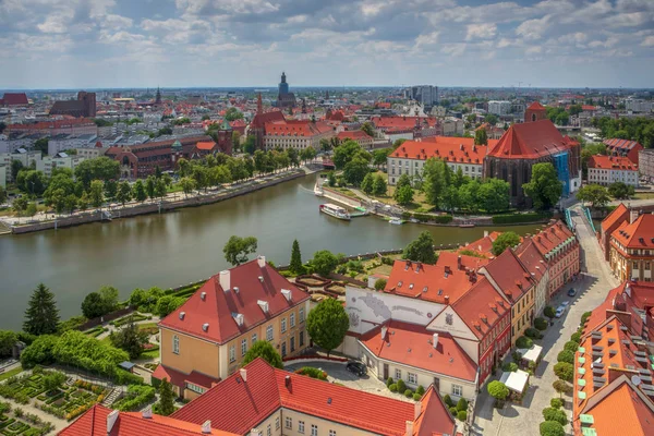 Híres Jelenet Felismerhető Látvány Népszerű Úti Cél Wroclaw Gyönyörű Panoráma — Stock Fotó