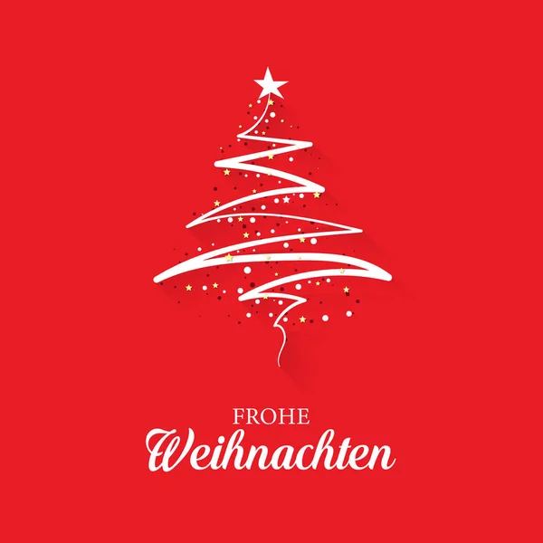Noel tebrik kartı kavramı kırmızı bir arka plan üzerinde bir soyut, modern Noel ağacı ile mutlu Noeller Almanca kelimeler ile