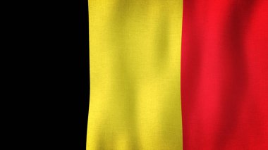 Rüzgarda sallanan Belçika bayrağı. Çok detaylı kumaş dokusuna sahip gerçekçi Belçika bayrağına yakın çekim