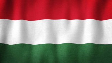 Rüzgarda sallanan Macaristan bayrağı. Çok detaylı kumaş dokusuna sahip gerçekçi Macar bayrağına yakın çekim