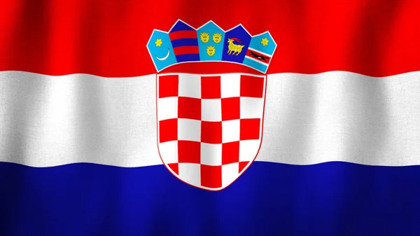 克罗地亚国旗在风中飘扬 具有非常详细面料质感的现实克罗地亚国旗的布景 — 图库照片