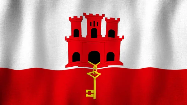 Gibraltar Flagge Weht Wind Nahaufnahme Einer Realistischen Flagge Mit Sehr — Stockfoto