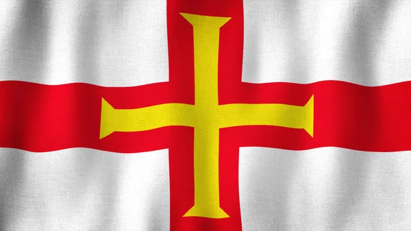 Σημαία Guernsey Κυματίζει Στον Άνεμο Κλείσιμο Ρεαλιστικής Σημαίας Εξαιρετικά Λεπτομερή — Φωτογραφία Αρχείου