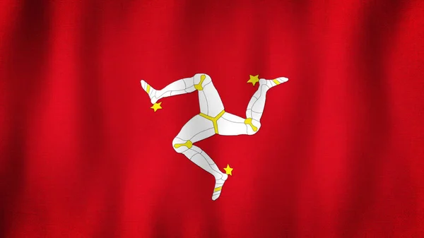 Isle Man Flaggan Vinkar Vinden Närbild Realistisk Flagga Med Mycket — Stockfoto