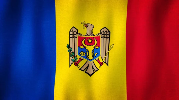 Прапор Молдови Махає Вітром Одяг Реалістичного Молдавського Прапора Дуже Детальною — стокове фото