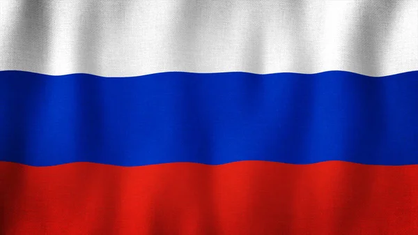 俄罗斯国旗在风中飘扬 具有非常详细面料纹理的现实俄罗斯国旗的布景 — 图库照片
