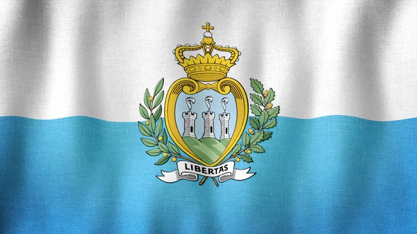Флаг Сан Марино Развевается Ветру Создание Реалистичного Флага Подробной Фактурой — стоковое фото