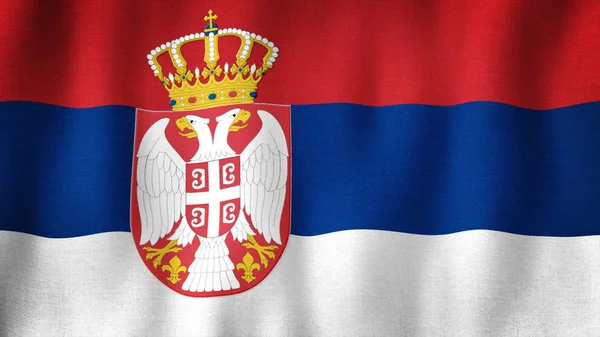 Serbia Ondea Bandera Con Viento Cierre Una Bandera Serbia Realista — Foto de Stock