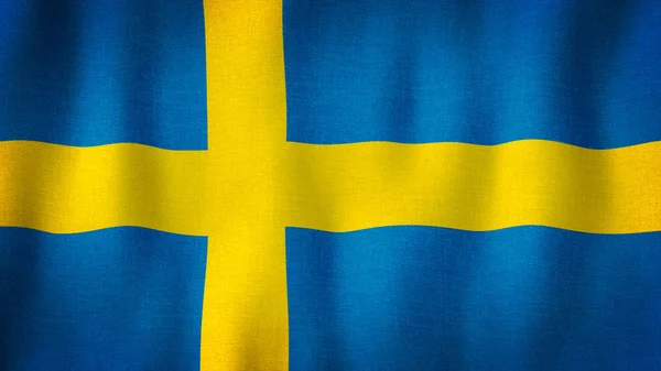 Σημαία Των Σουηδών Κυματίζει Στον Άνεμο Κλείσιμο Ρεαλιστικής Σουηδικής Σημαίας — Φωτογραφία Αρχείου