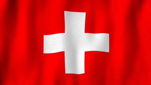 Switzerland Flag Waving Wind Closeup Realistic Swiss Flag Highly Detailed — Stock Photo, Image