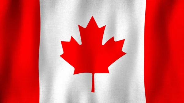 カナダのフラグは 風に手を振る 非常に詳細な生地のテクスチャと現実的なカナダの国旗の閉鎖 — ストック写真