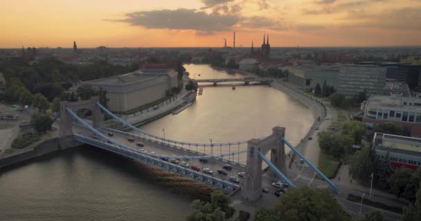 Vue Aérienne Depuis Drone Sur Pont Grunwaldzki Après Midi Circulation — Video