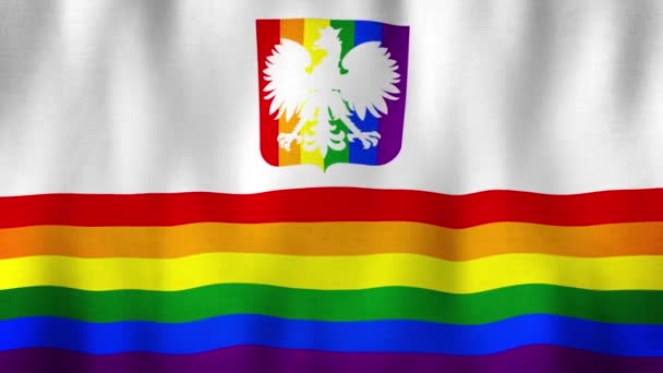Gay Pride Lgbt Bandera Arco Iris Polonia Con Escudo Armas — Vídeo de stock