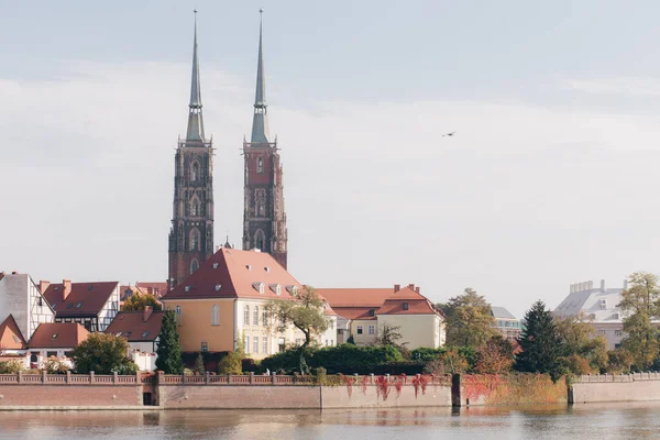 Nehri yakınında ağaçlarıyla güzel binalar