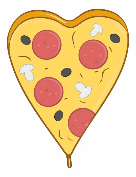 bir büyük dilim pizza peyniri, mantar ve salam Sevgililer günü için kalp şeklinde