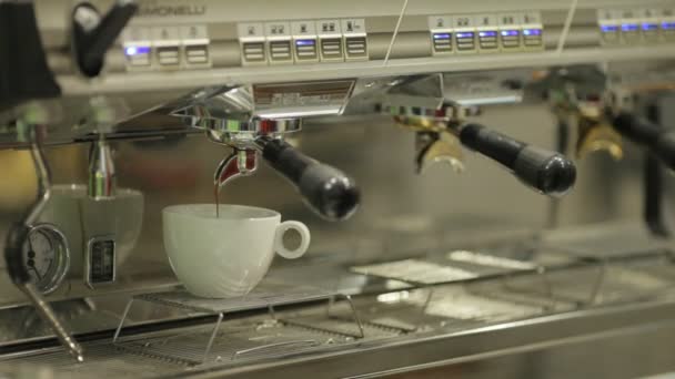 Barista Meisje Giet Americano Een Witte Beker — Stockvideo