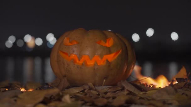 Abóbora Lâmpada Jack Para Halloween Todos Santos Dia — Vídeo de Stock