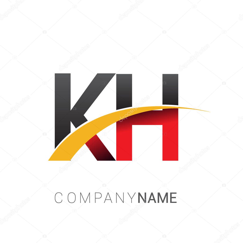 Vector illustration of red, yellow black letters kh