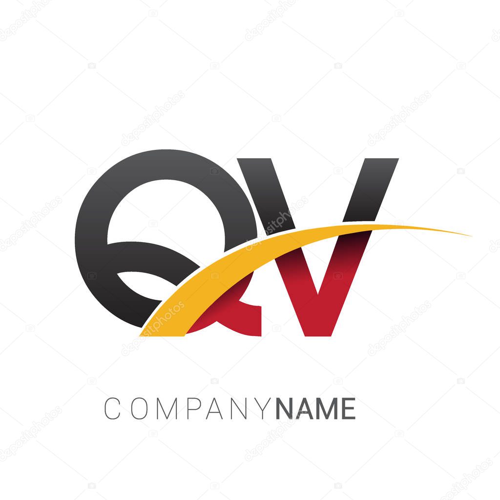 vector illustration of red, yellow black letters qv