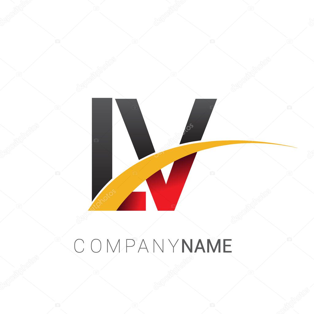 Vector illustration of red, yellow black letters lv