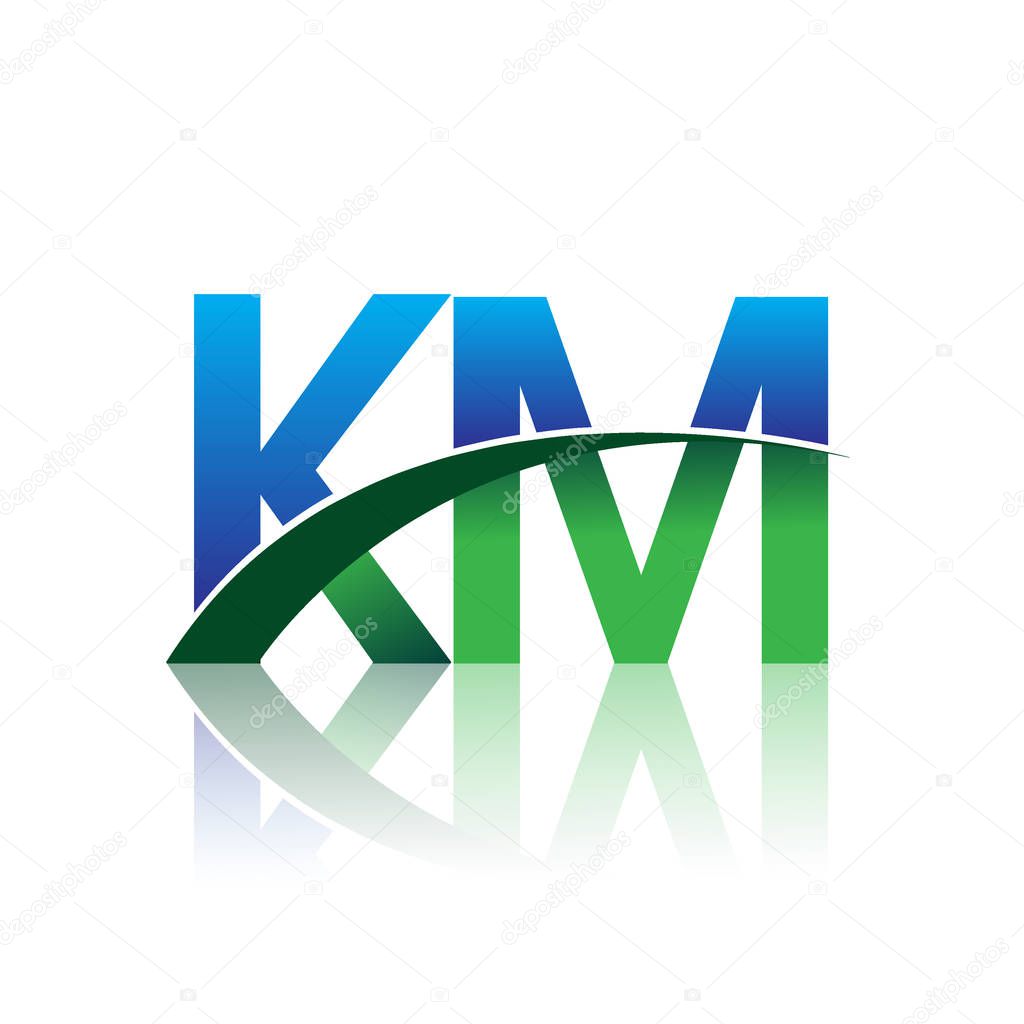 vector illustration of blue and green letters km