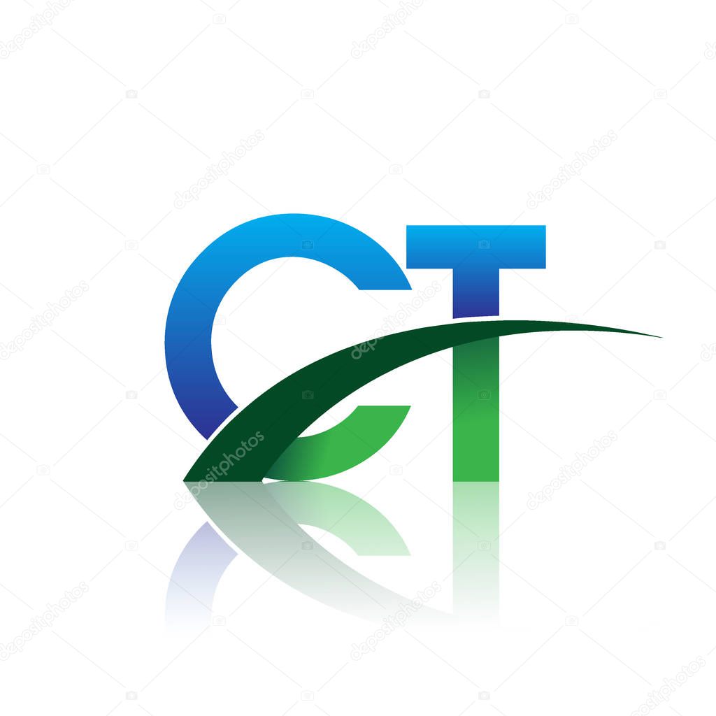 Blue and green vector logotype with letters ct