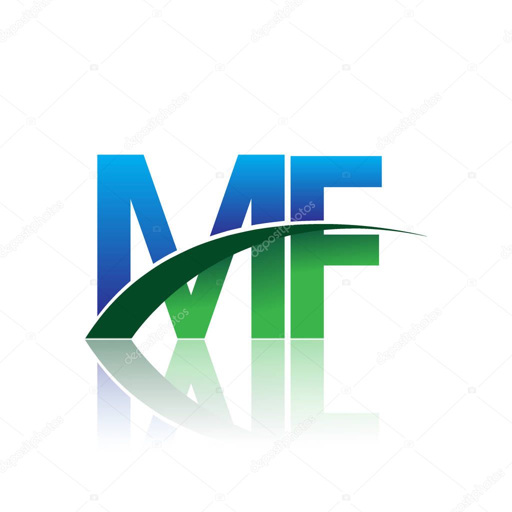 vector illustration of blue and green letters mf