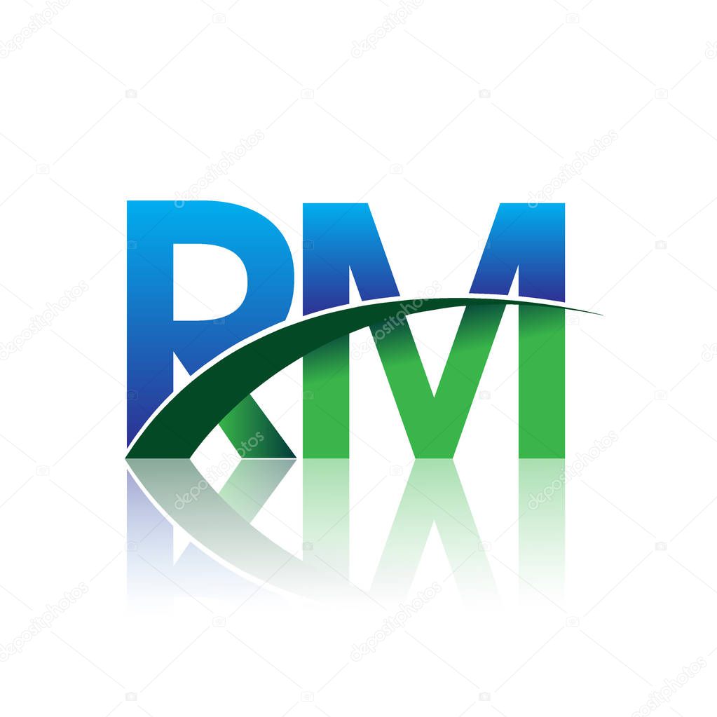 vector illustration of blue and green letters rm